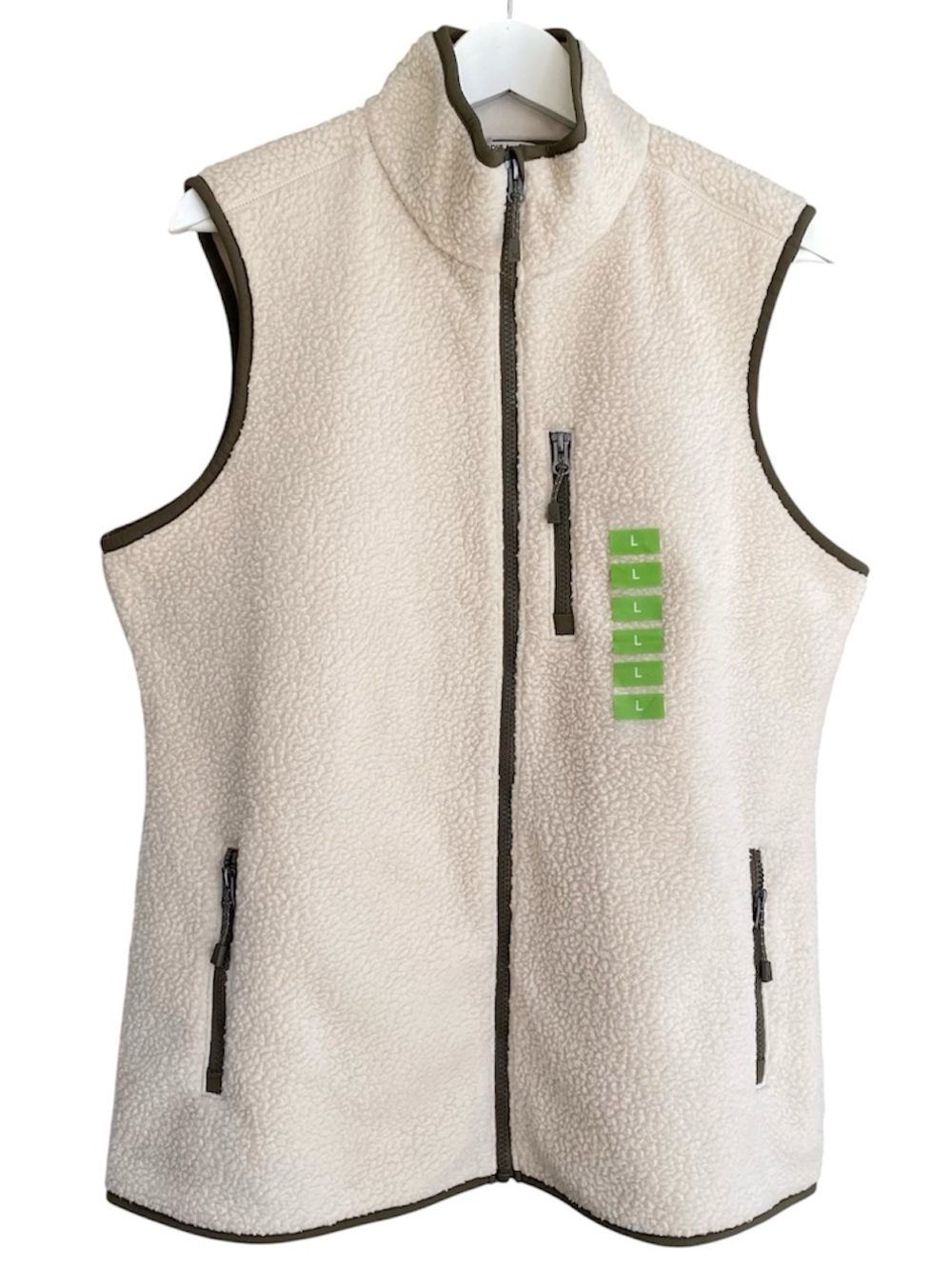 EDDIE BAUER Vest Faux Shearling Zip Up Lightweight Cream Women Size L  NWT